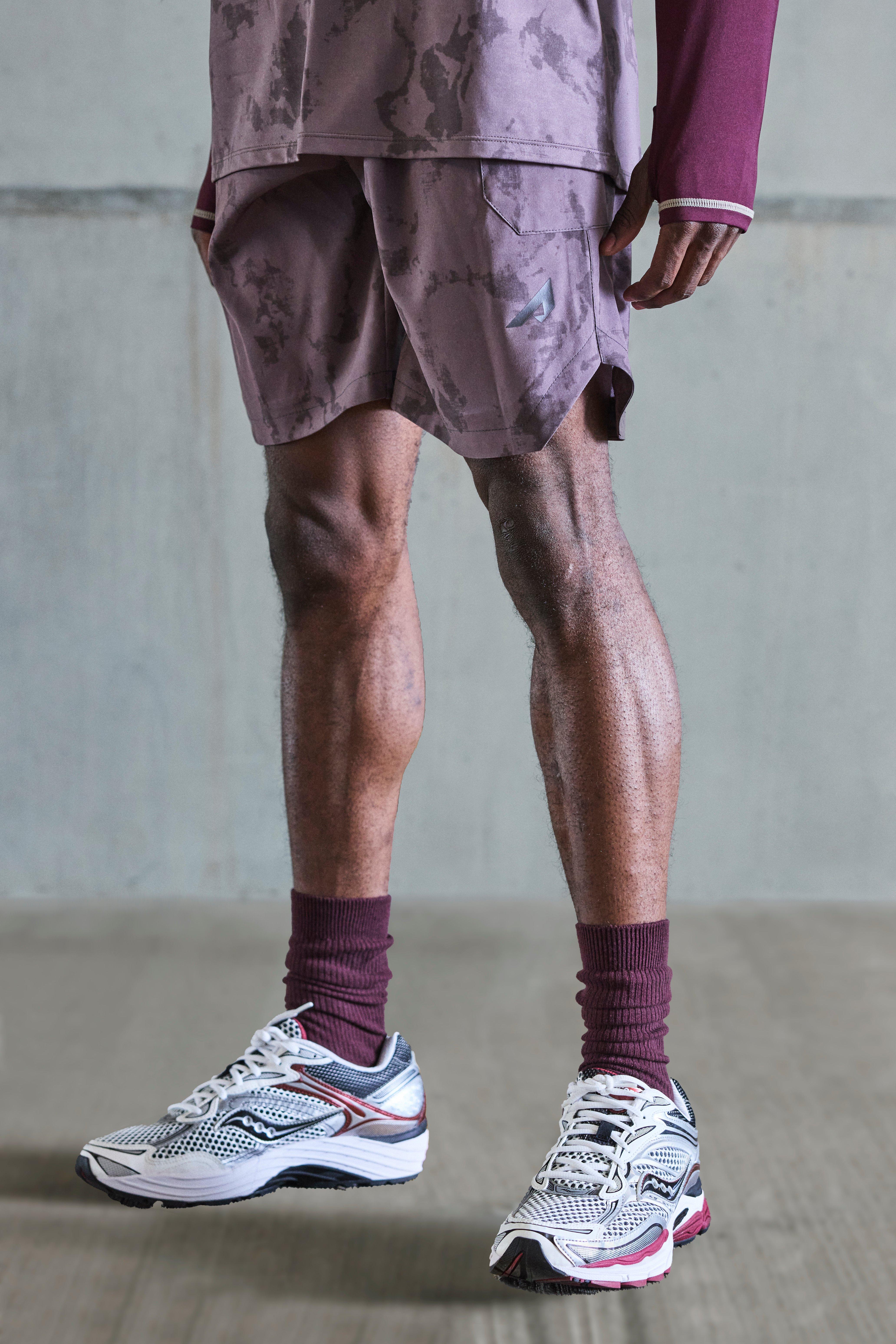 Mens Red Acitve Acid Wash Print Cargo Short, Red